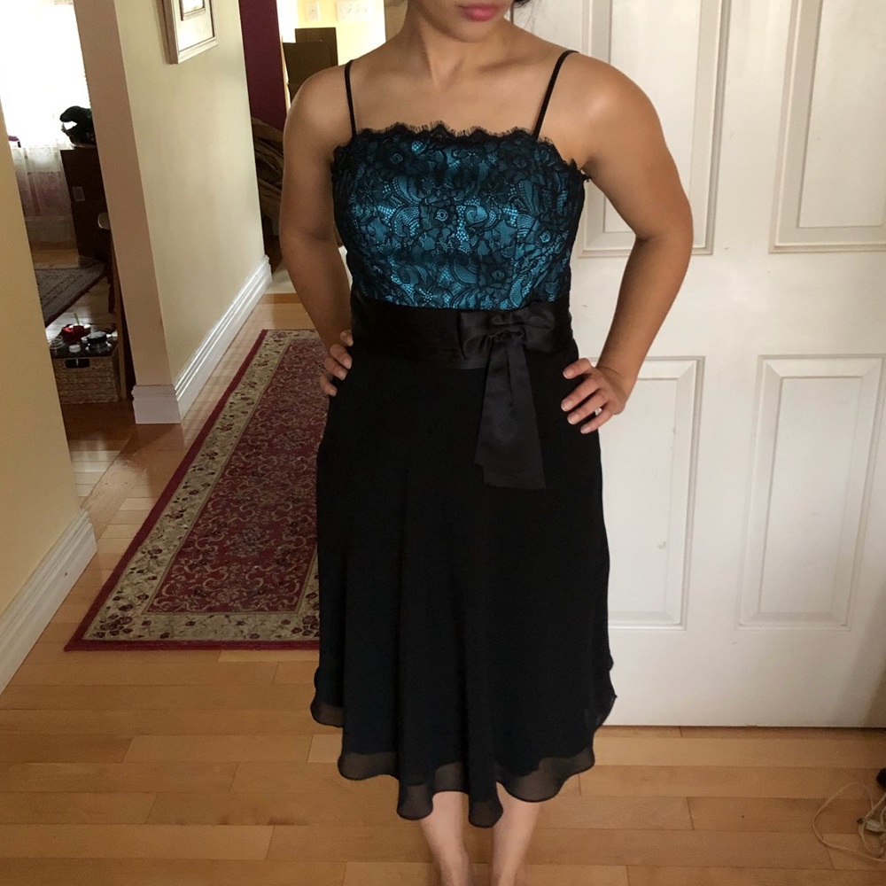 Blue & Black Lace Semi-Formal Dress